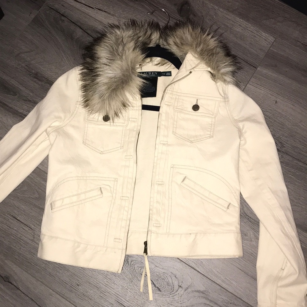 Cream Ralph Lauren jacket w/detachable fur collar